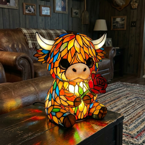 Highland Cow Rose Lamp