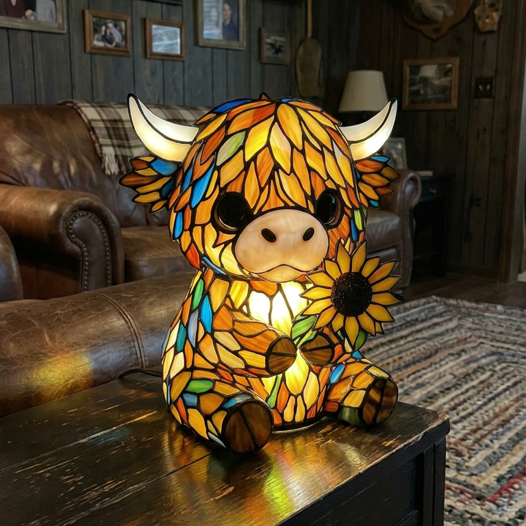 Highland Cow Sunflower Lamp